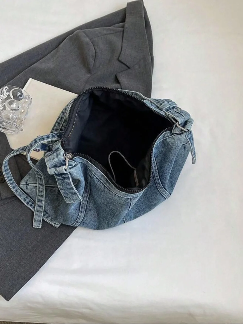 Denim Shoulder Hobo Bag - Blue - Picture 5 of 6
